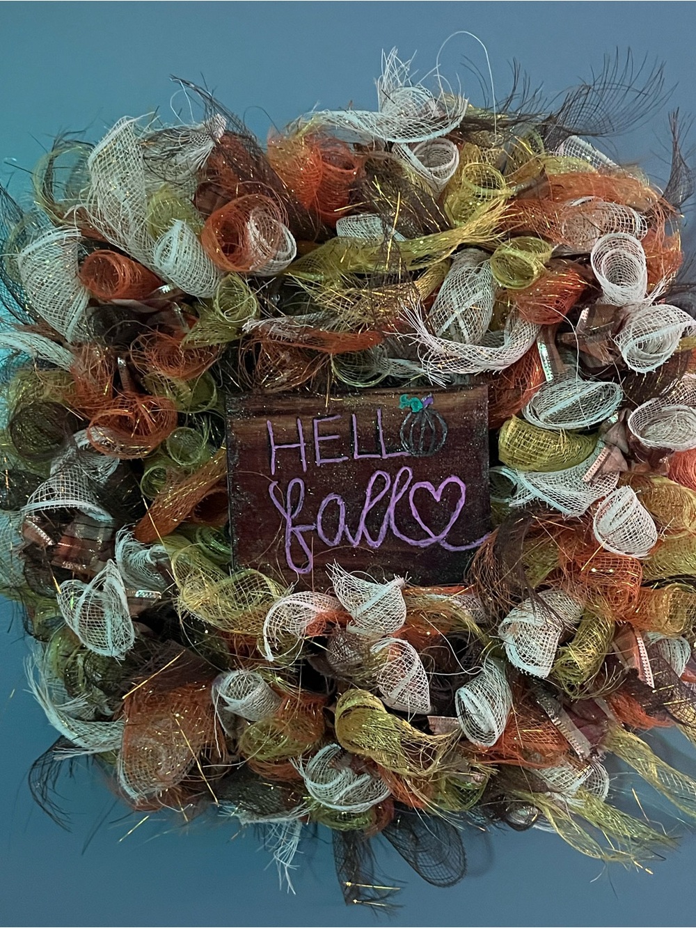 Hello Fall Decorative Holiday Wreath - Orange, White, Gold